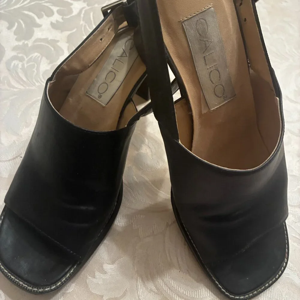 CALICO Women's Sling Back Sandals Black Leather - Sz